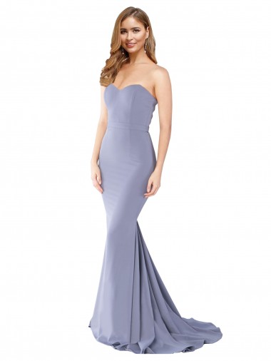 Buy Long Smoke Blue Sleeveless Mermaid Low Back Formal Dress