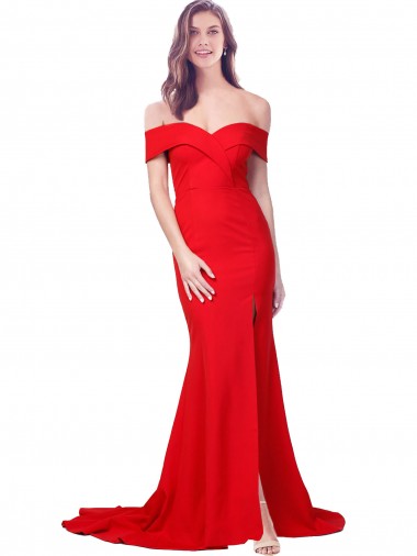 Buy Long Red Sleeveless Mermaid Side Slit Formal Dress