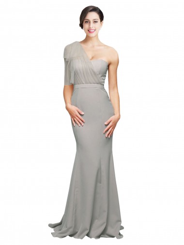 Buy Sweep Train Oyster Silver Sleeveless Mermaid Low Back Formal Dress
