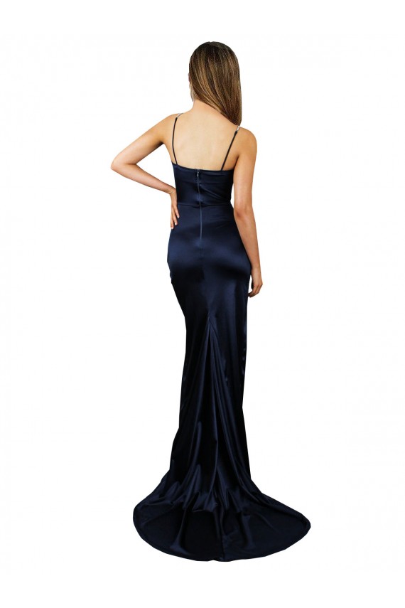 Buy Long Dark Navy Sleeveless Mermaid High Slit Formal Dress
