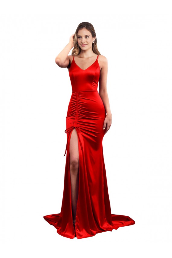 Buy Long Red Sleeveless Mermaid Low Back Formal Gowns