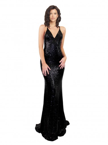 Buy Long Black Sleeveless Mermaid Open Back Black Tie Formal Dress