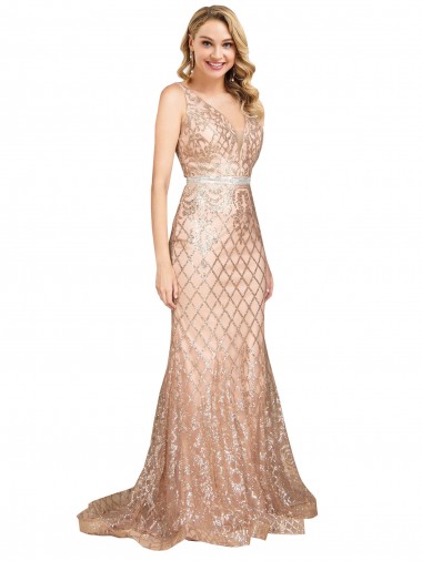 Buy Long Rose Gold Sleeveless Mermaid V-Back Formal Plus Size Formal Dress