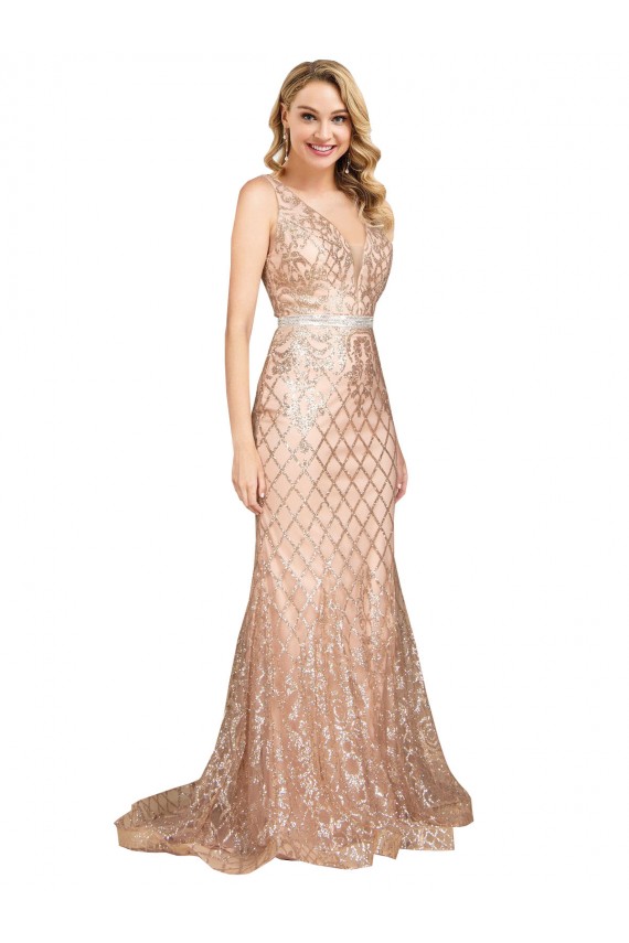 Buy Long Rose Gold Sleeveless Mermaid V-Back Formal Plus Size Formal Dress