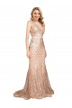 Buy Long Rose Gold Sleeveless Mermaid V-Back Formal Plus Size Formal Dress
