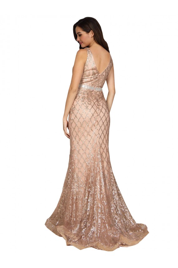 Buy Long Rose Gold Sleeveless Mermaid V-Back Formal Plus Size Formal Dress