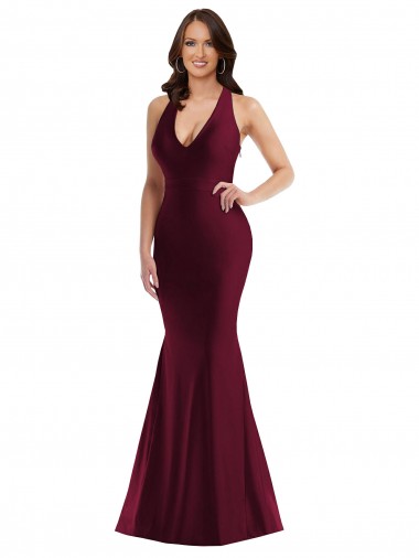 Buy Long Burgundy Sleeveless Mermaid Open Back Formal Plus Size Formal Dress