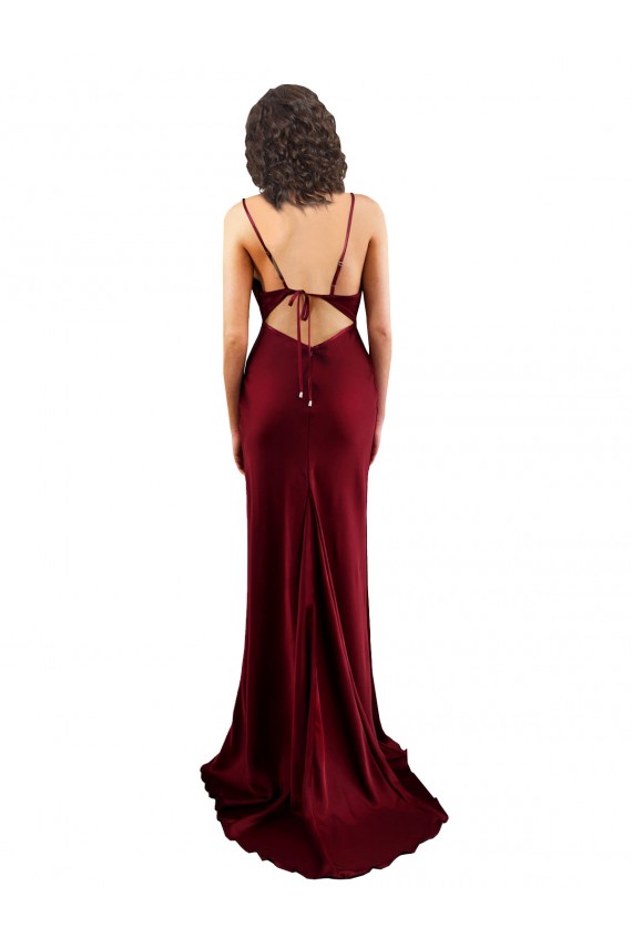 Buy Long Burgundy Sleeveless Sheath Open Back Formal Dress