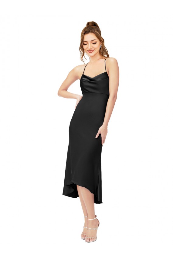 Buy Midi Length Black Sleeveless Sheath Open Back High Low Formal Dress