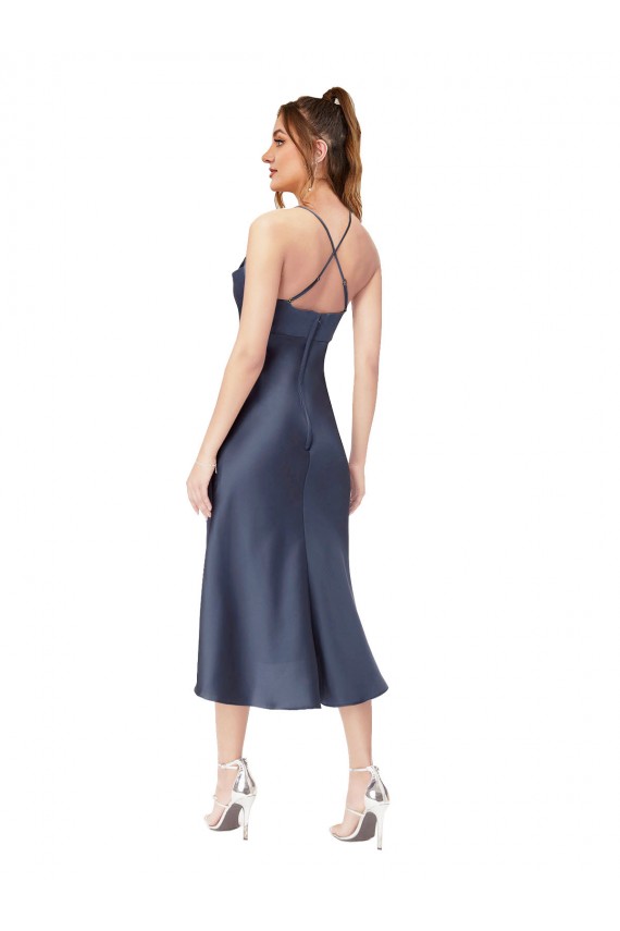 Buy Midi Length Black Sleeveless Sheath Open Back High Low Formal Dress