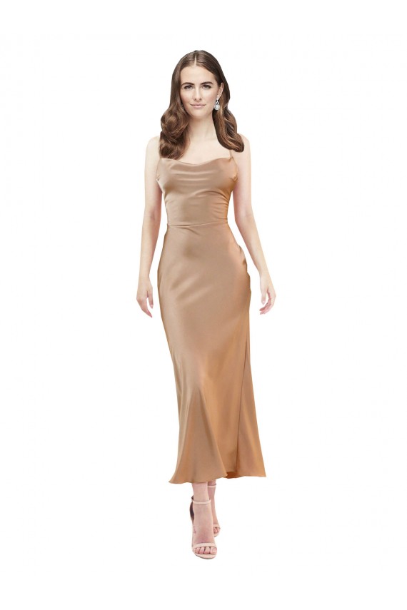 Buy Midi Length Rose Gold Sleeveless Sheath Open Back Formal Dress