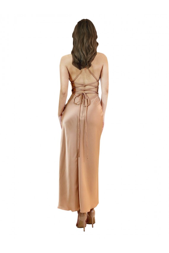 Buy Midi Length Rose Gold Sleeveless Sheath Open Back Formal Dress