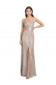 Buy Long Silver Sleeveless Sheath V-Back Front Slit Formal Dress