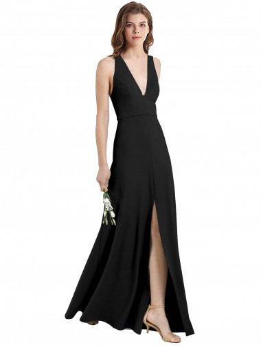 Buy Long Black Sleeveless Sheath Front Slit Formal Dress