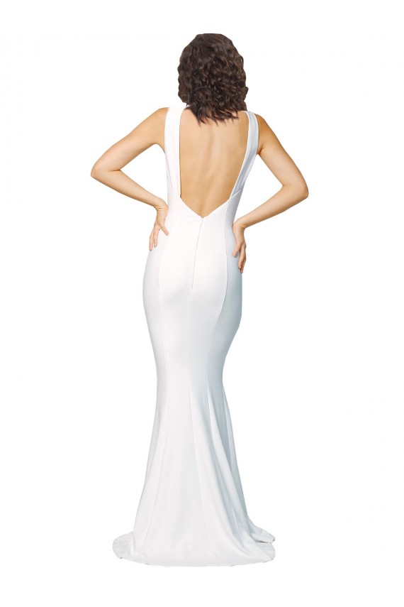 Buy Long Ivory Sleeveless Sheath V-Back Formal Dress
