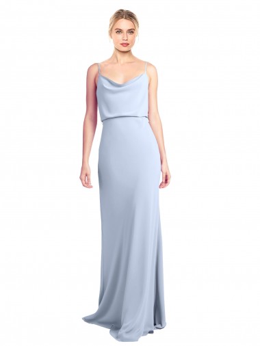 Buy Long Light Sky Blue Sleeveless Sheath V-Back Formal Dress