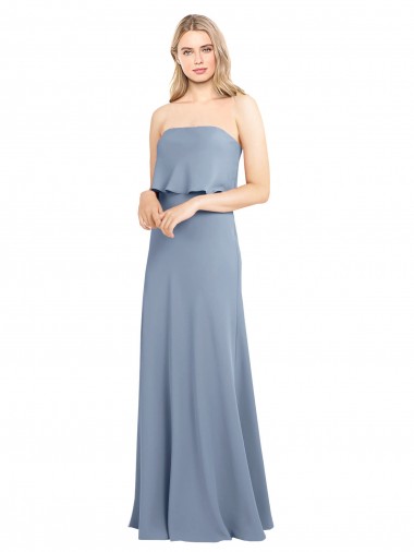 Buy Long Smoke Blue Sleeveless Sheath Formal Dress