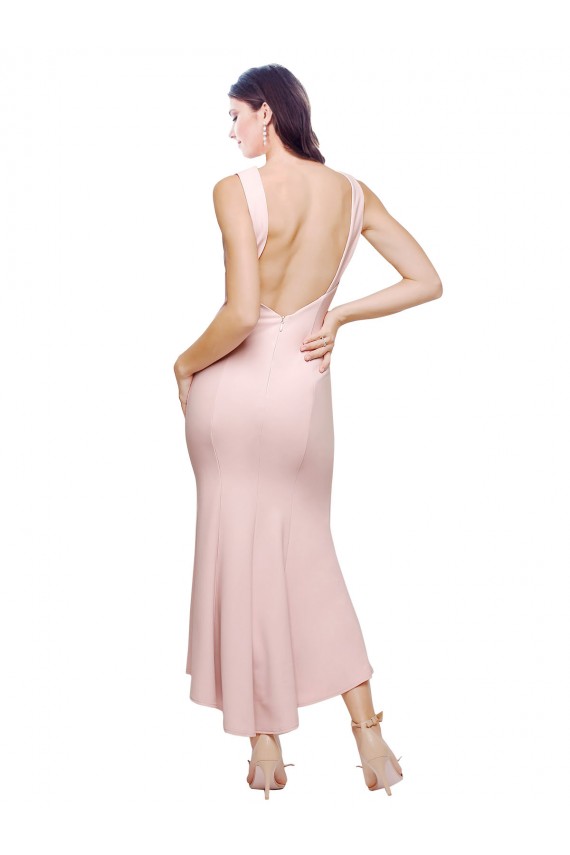 Buy Midi Length Pink Sleeveless Sheath Low Back High Low Formal Dress