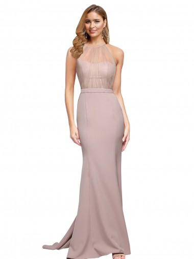 Buy Sweep Train Dusty Pink Sleeveless Sheath Formal Dress