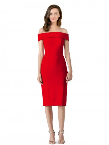 Buy Cocktail Length Red Sleeveless Sheath Stretch Crepe Formal Dress