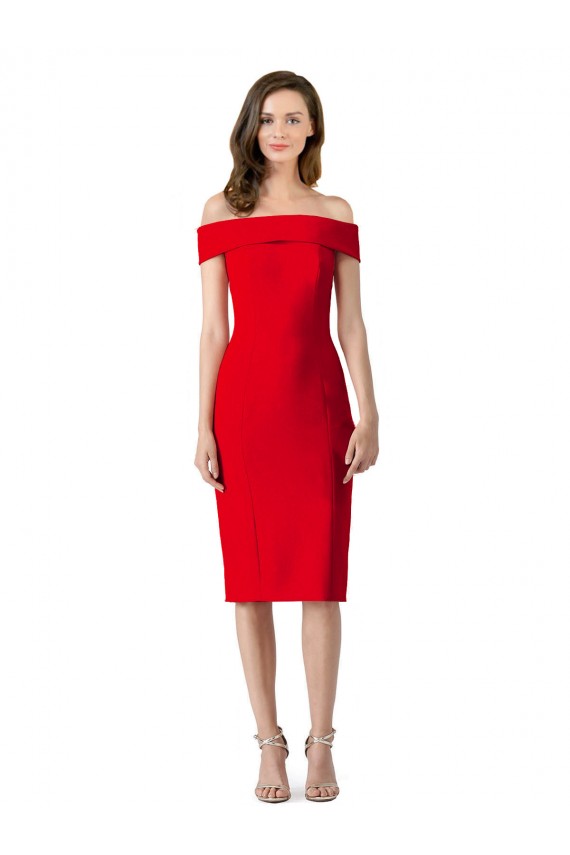 Buy Cocktail Length Red Sleeveless Sheath Stretch Crepe Formal Dress