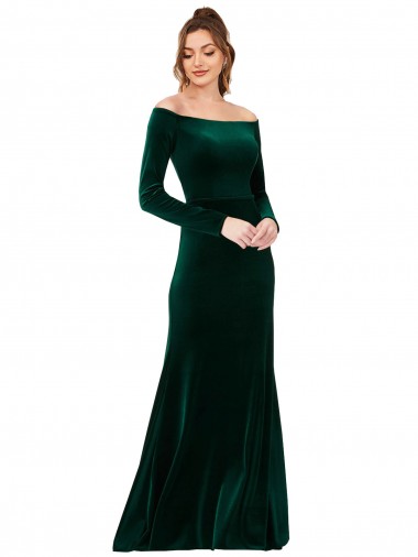 Buy Long Dark Green Long Sleeves Sheath Formal Dress