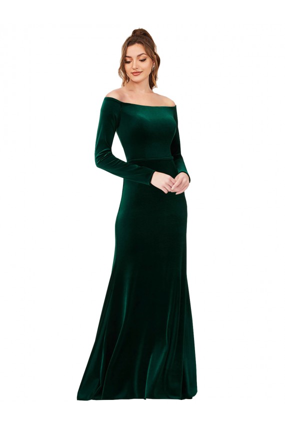 Buy Long Dark Green Long Sleeves Sheath Formal Dress
