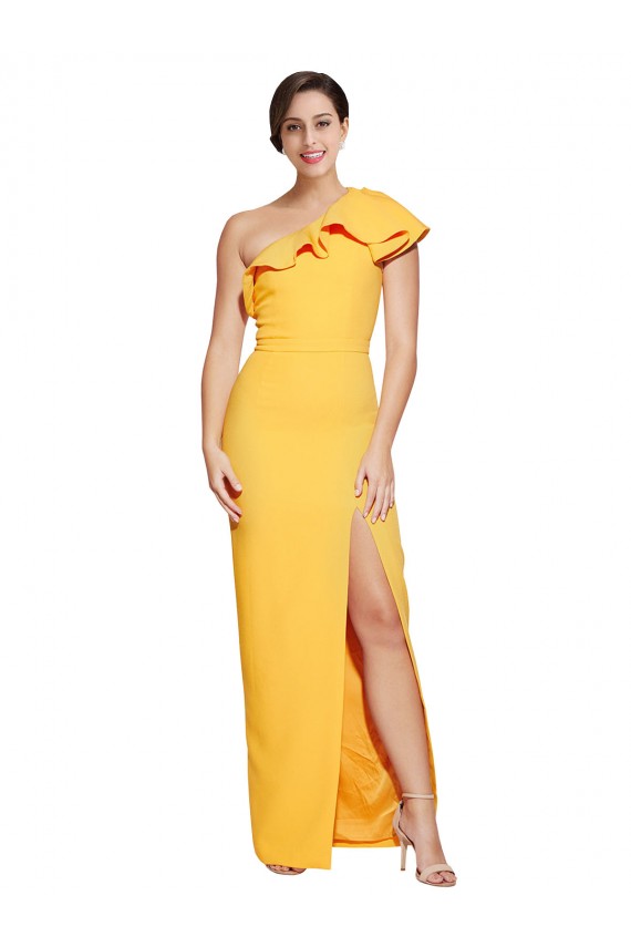 Buy Long Saffron Sleeveless Sheath Formal Dress