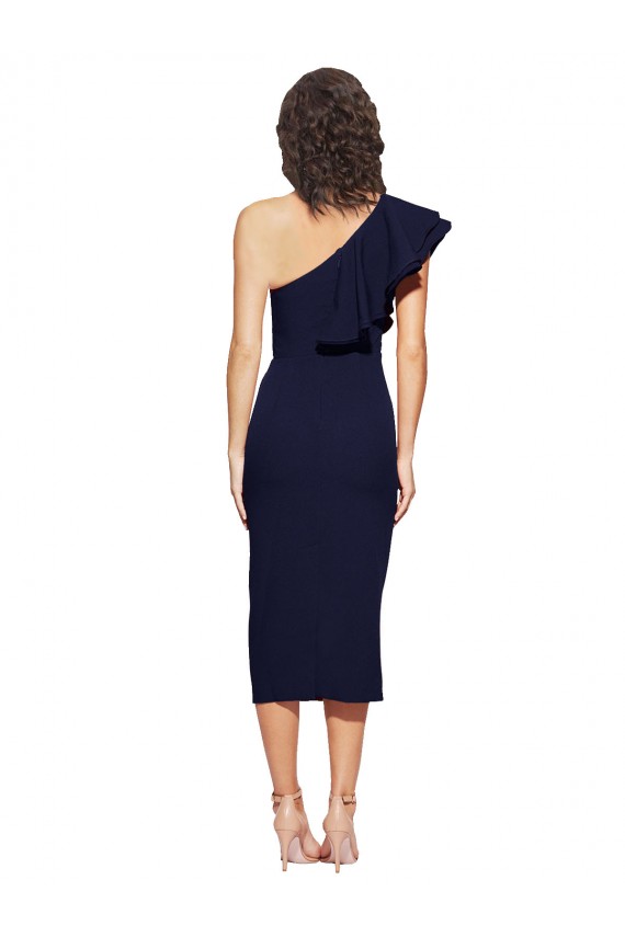 Buy Midi Length Dark Navy Sleeveless Sheath Formal Dress
