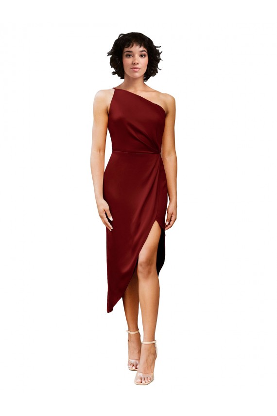 Buy Midi Length Burgundy Sleeveless Sheath Black Tie Formal Dress