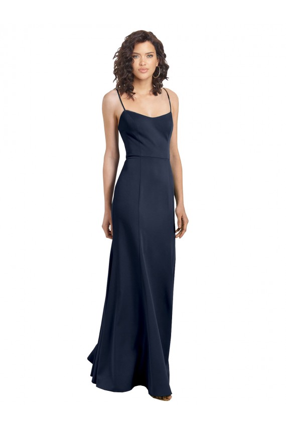 Buy Long Dark Navy Sleeveless Sheath Low Back Formal Gowns