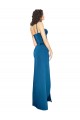 Buy Long Peacock Blue Sleeveless Sheath Low Back Formal Dress