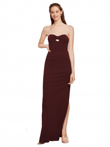 Buy Long Burgundy Gold Sleeveless Sheath Formal Dress