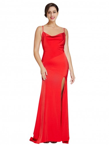 Buy Long Red Sleeveless Sheath Low Back Formal Dress