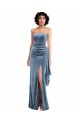 Buy Long Dusty Blue Sleeveless Sheath Low Back Stretch Velvet Formal Dress