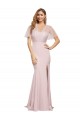 Buy Long Mauve Short Sleeves Sheath V-Back Formal Dress