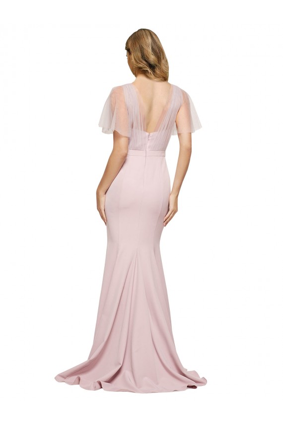 Buy Long Mauve Short Sleeves Sheath V-Back Formal Dress