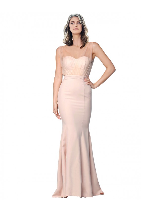 Buy Long Nude Sleeveless Sheath Low Back Formal Dress