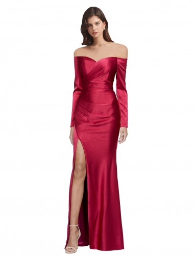 Buy Long Dark Red Long Sleeves Sheath Formal Dress