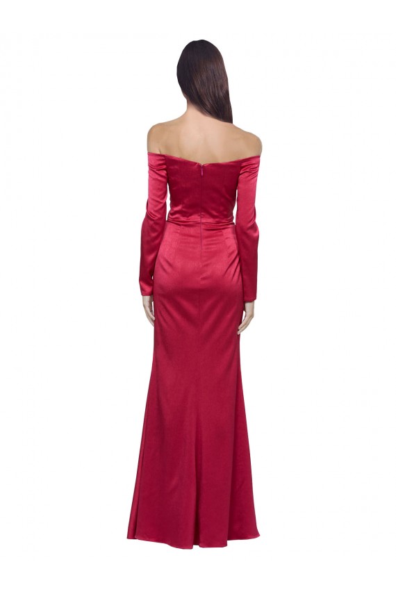 Buy Long Dark Red Long Sleeves Sheath Formal Dress