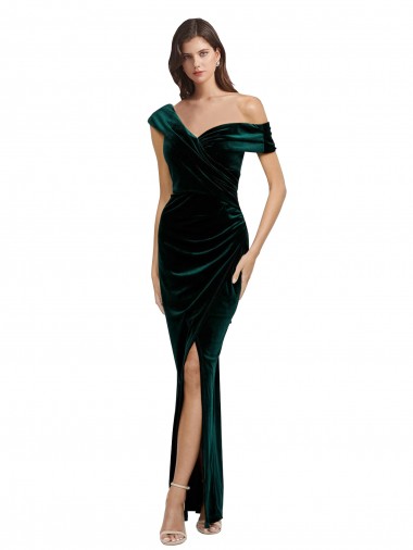 Buy Long Dark Green Sleeveless Sheath High Low Formal Dress