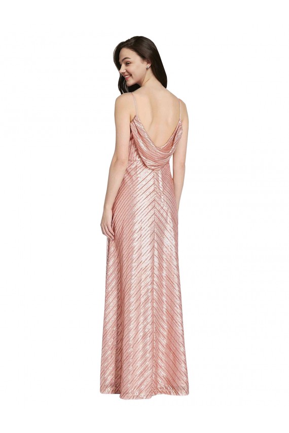 Buy Long Rose Gold Sleeveless Sheath Low Back Formal Dress