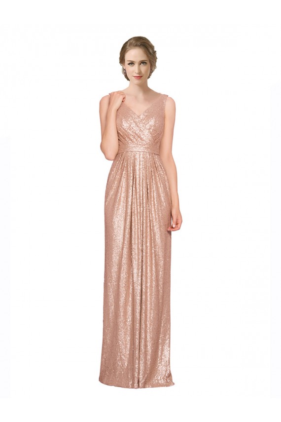 Buy Long Rose Gold Sleeveless Sheath Formal Dress
