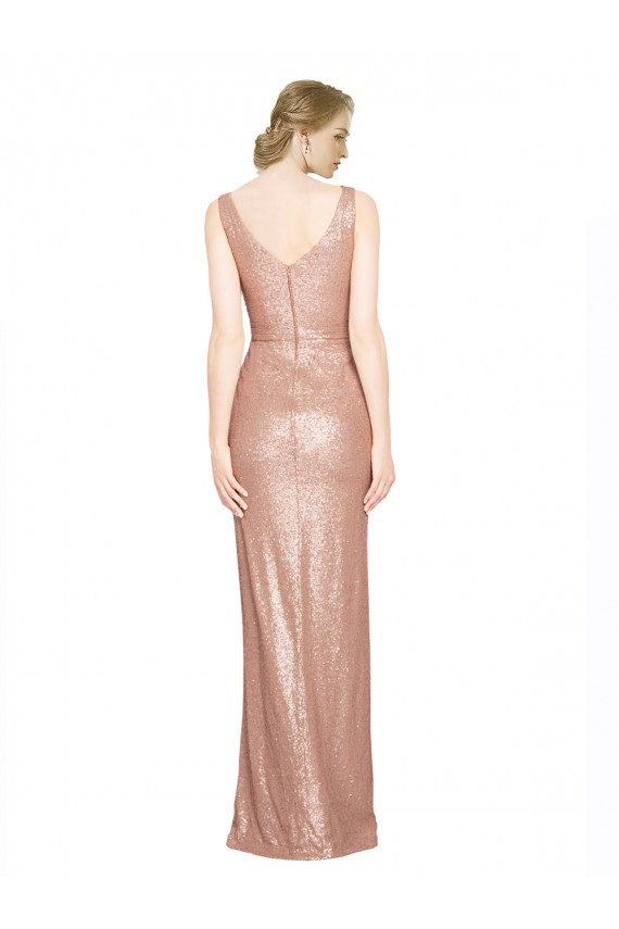 Buy Long Rose Gold Sleeveless Sheath Formal Dress