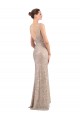 Buy Long Silver Sleeveless Sheath V-Back Formal Dress