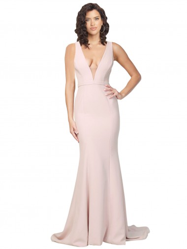 Buy Sweep Train Pink Sleeveless Sheath V-Back Black Tie Formal Dress