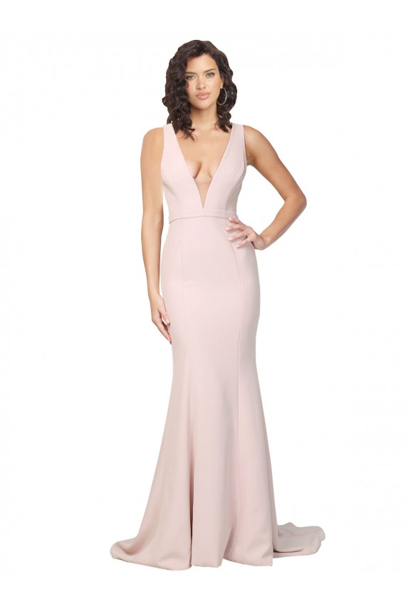 Buy Sweep Train Pink Sleeveless Sheath V-Back Black Tie Formal Dress
