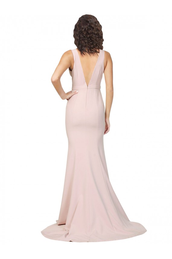 Buy Sweep Train Pink Sleeveless Sheath V-Back Black Tie Formal Dress