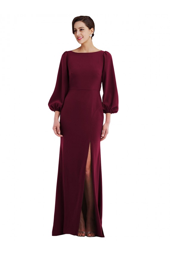 Buy Long Burgundy Gold Long Sleeves Trumpet Open Back Formal Dress