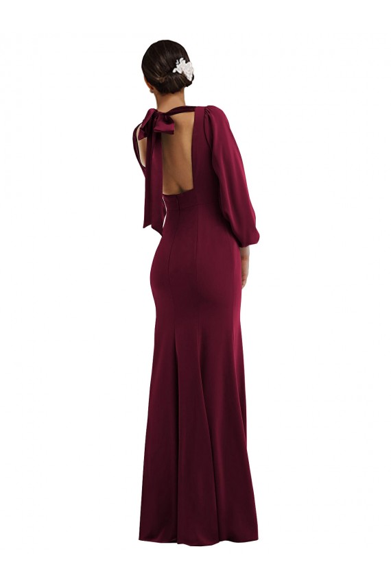 Buy Long Burgundy Gold Long Sleeves Trumpet Open Back Formal Dress